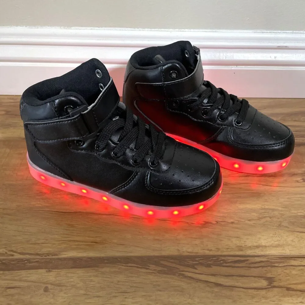 ATS Led Light Glow Shoes Unisex Size 2 Black USB Rechargeable Colored Lights New